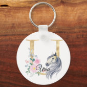 Monogram horse cute floral girly equestrian name l schlüsselanhänger (Vorderseite)