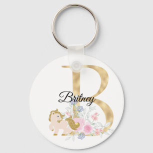 Monogram horse cute floral girly equestrian name l schlüsselanhänger