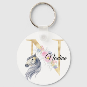 Monogram horse cute floral girly equestrian name   schlüsselanhänger