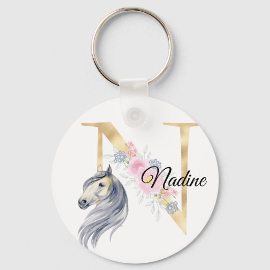 Monogram horse cute floral girly equestrian name   schlüsselanhänger (Vorderseite)