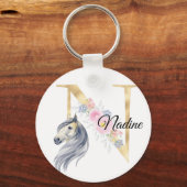 Monogram horse cute floral girly equestrian name   schlüsselanhänger (Vorderseite)