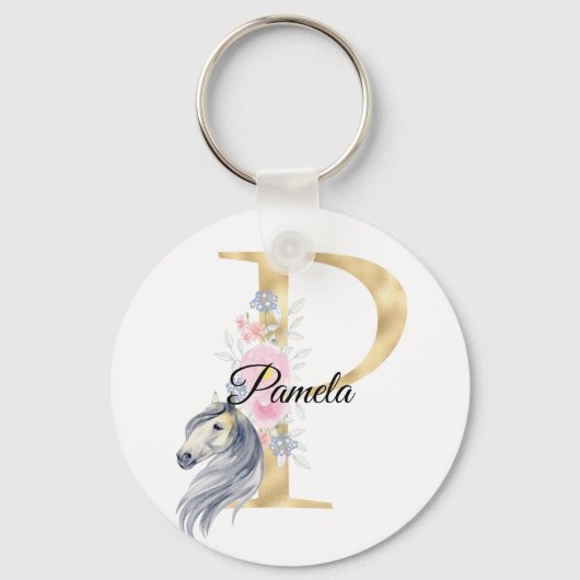Monogram horse cute floral girly equestrian name schlüsselanhänger (Vorderseite)