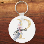 Monogram horse cute floral girly equestrian name   schlüsselanhänger (Vorderseite)