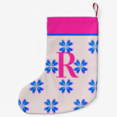 Monogram Hot Pink Blue Retro Blume Weihnachten Kleiner Weihnachtsstrumpf (Rückseite)