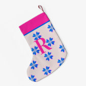 Monogram Hot Pink Blue Retro Blume Weihnachten Kleiner Weihnachtsstrumpf (Rückseite (Hängend))