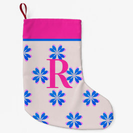 Monogram Hot Pink Blue Retro Blume Weihnachten Kleiner Weihnachtsstrumpf