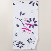 Monogram Hot Pink Blue Watercolor Blume Strandtuch (Vorderseite)