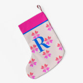 Monogram Hot Pink Blumen Christmas Kleiner Weihnachtsstrumpf (Rückseite (Hängend))