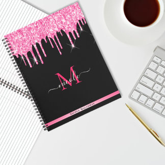 Monogram Hot-Pink-Drilling-Glitzer Schwarzes Noteb Notizblock