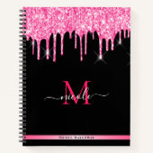 Monogram Hot-Pink-Drilling-Glitzer Schwarzes Noteb Notizblock (Vorderseite)