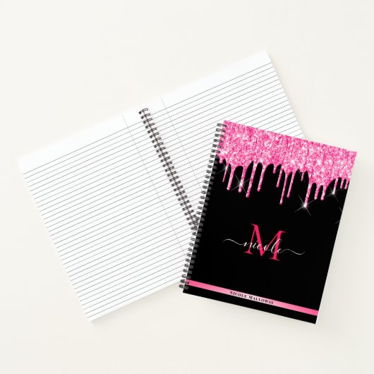 Monogram Hot-Pink-Drilling-Glitzer Schwarzes Noteb Notizblock (Innenseite)