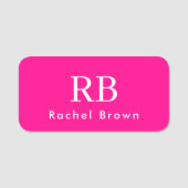Monogram Hot Pink Elegant Feminine Minimalistisch Namensschild (Vorderseite)