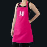 Monogram hot pink fuchsia kundenspezifisch schürze<br><div class="desc">Individuelle Monogramm erste heiße rosa Fuchsien und moderne Schürze in weißer Küche</div>