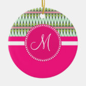 Monogram Hot Pink Green Azdes Tribal Zig Zag Keramikornament (Vorne)