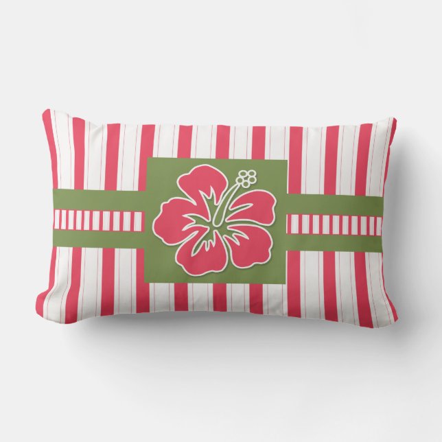 Monogram Hot-Pink-Hibisken mit Lime-Green Lendenkissen (Vorderseite)