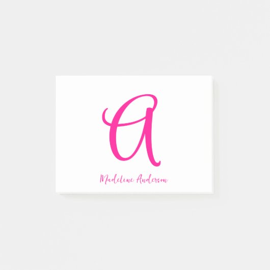 Monogram Hot Pink Modern Feminine Post-it Klebezettel (Vorderseite)