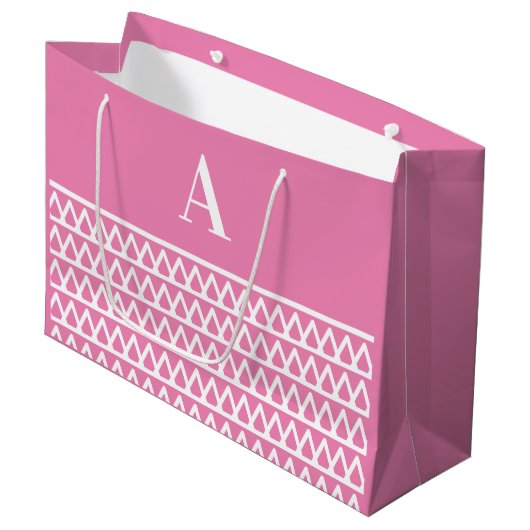 Monogram Hot Pink Muster Weihnachten Große Geschenktüte (Vorderseite Schrägansicht)