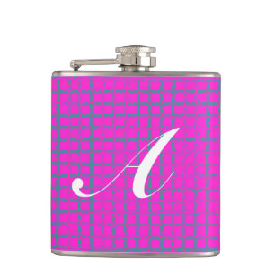 Monogram Hot Pink Niedlich Modern Modern Pattern Flachmann