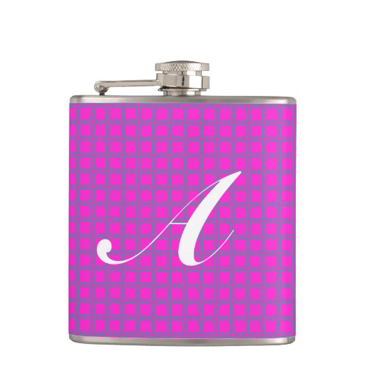 Monogram Hot Pink Niedlich Modern Modern Pattern Flachmann (Vorderseite)