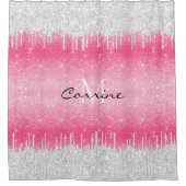 Monogram Hot Pink Ombre Glitzer Silver Icing Tropf Duschvorhang (Vorderseite)