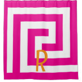 Monogram, Hot Pink Orange, weiße Muster mit griech Duschvorhang (Vorderseite)