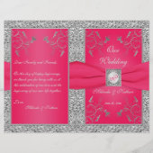 Monogram Hot Pink, Silver Floral Wedding Program (Vorderseite)