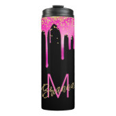 Monogram Hot Pink Tropfen Moderne Personalisierte Thermosbecher (Vorderseite)