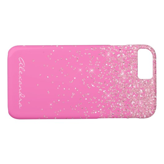 Monogram, Hot Pink und Glitzer-Sparkon Case-Mate iPhone Hülle (Rückseite (Horizontal))