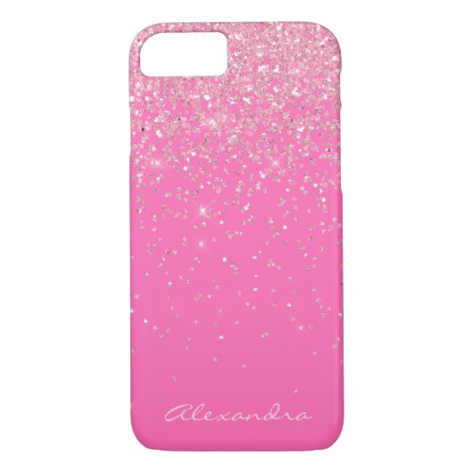 Monogram, Hot Pink und Glitzer-Sparkon Case-Mate iPhone Hülle (Rückseite)