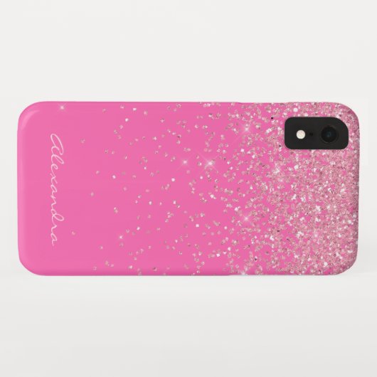 Monogram, Hot Pink und Glitzer-Sparkon Case-Mate iPhone Hülle (Rückseite (Horizontal))