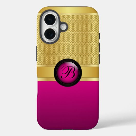 Monogram Hot Pink und Gold Mesh Case-Mate iPhone Hülle (Rückseite)