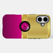 Monogram Hot Pink und Gold Mesh Case-Mate iPhone Hülle (Rückseite (Horizontal))