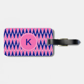 Monogram Hot Pink und Navy Blue Zigzag Muster Gepäckanhänger (Rückseite horizontal)