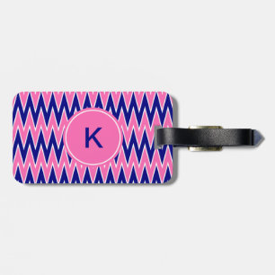Monogram Hot Pink und Navy Blue Zigzag Muster Gepäckanhänger