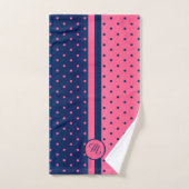 Monogram Hot Pink und Navy Polka Dot Muster Badhandtuch Set (Handtuch)