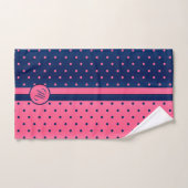 Monogram Hot Pink und Navy Polka Dot Muster Badhandtuch Set (Handtuch)