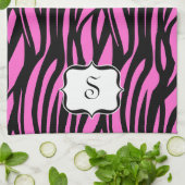 Monogram Hot Pink Zebra Print Kittuch Handtuch (Gefaltet)