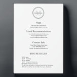 Monogram Hotel Guest Wifi und regiert Gastfreundsc Fotoplatte<br><div class="desc">Nutzen Sie das Monogram Hotel Guest Wifi and Rules Hospitality Plaque, um die Gastfreundschaft in Ihrem Hotel oder Ihrer Gaststätte zu stärken. Diese individuell gestaltbare Tafel dient als kurzer Leitfaden für Ihre Gäste und bietet wichtige Informationen wie das Internet-WLAN und das Kennwort, lokale Empfehlungen, Kontaktinformationen und Hausregeln. Unsere Plakette wurde...</div>