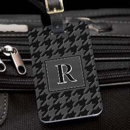 Monogram Houndstooth Pattern Black & Grey Wood Gepäckanhänger
