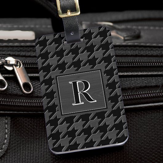 Monogram Houndstooth Pattern Black & Grey Wood Gepäckanhänger