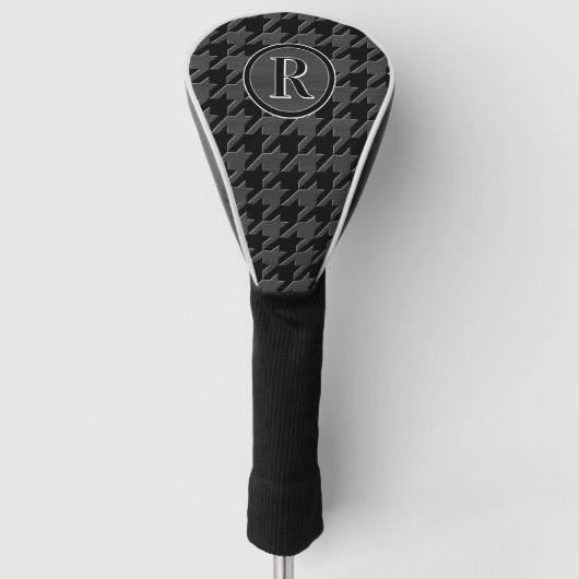 Monogram Houndstooth Pattern Black & Grey Wood Golf Headcover (Vorderseite)