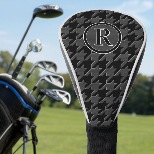 Monogram Houndstooth Pattern Black & Grey Wood Golf Headcover