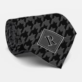 Monogram Houndstooth Pattern Black & Grey Wood Krawatte (Gerollt)