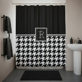 Monogram Houndstooth Pattern Black & White Duschvorhang