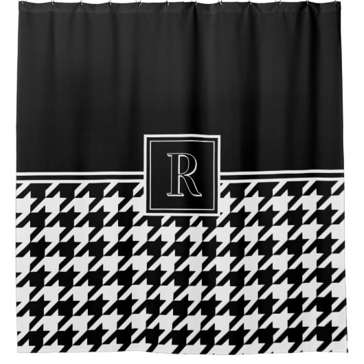 Monogram Houndstooth Pattern Black & White Duschvorhang (Vorderseite)