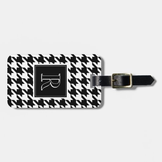 Monogram Houndstooth Pattern Black & White Gepäckanhänger (Vorderseite horizontal)