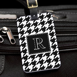 Monogram Houndstooth Pattern Black & White Gepäckanhänger