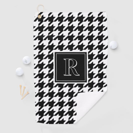 Monogram Houndstooth Pattern Black & White Golfhandtuch (Insitu)