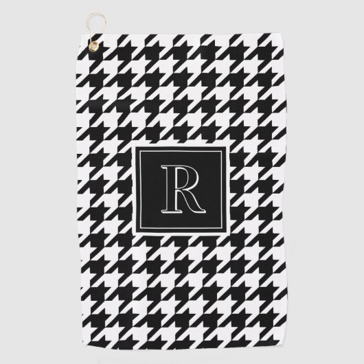 Monogram Houndstooth Pattern Black & White Golfhandtuch (Vorderseite)