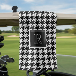 Monogram Houndstooth Pattern Black & White Golfhandtuch